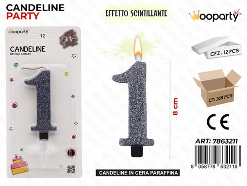 Wooparty Candele Nero Scintillante 8Cm N.1