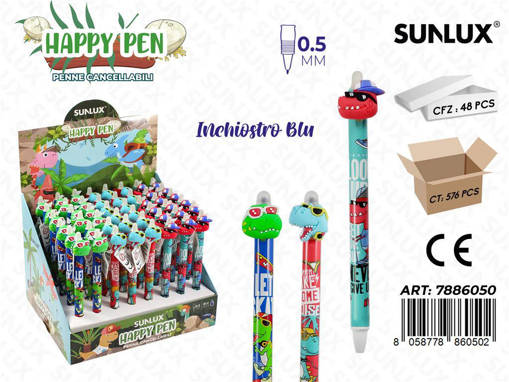 Sunlux - Esp. Penne Cancell. Blu Dinosauro Ass. 0.5Mm/ Pz Da 48** 7886050