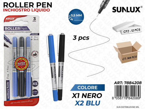 Sunlux - Bl. Roller Pen Inch. Liquido 2Col. 0.5Mm 3Pcs /Pz Da 12** 7884208