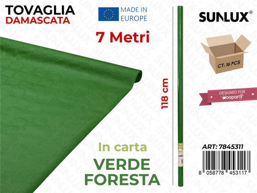 Sunlux Tovaglia Damascata in Carta, 118cm x 7 mt, Verde Foresta 