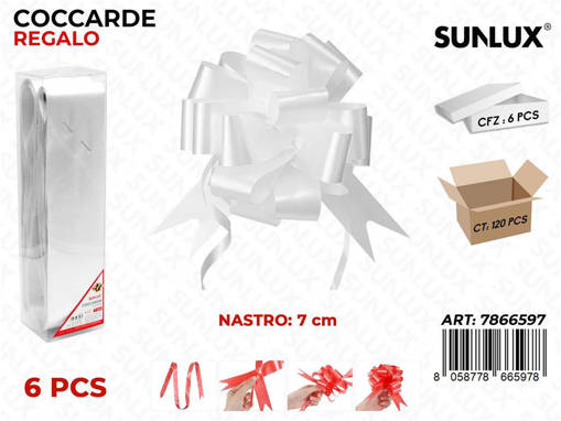 Sunlux - Coccarde Regalo Bianco 6Pcs 7Cm /Pz Da 6** 7866597
