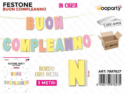 FESTONE B. COMPLEANNO PASTEL 3MT /PZ DA 12**