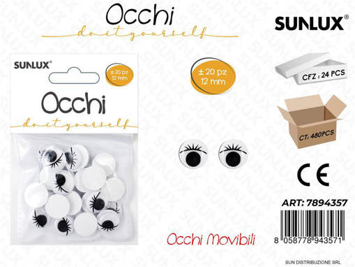 Occhi Con Ciglia Col. Bianco Adv12Mm 20Pcs 12/24Pz****