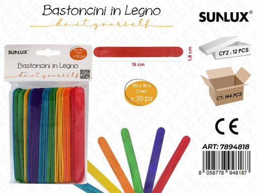 Bastoncini In Legno Col. 150*18*2Mm 30Pcs /Pz Da 12**