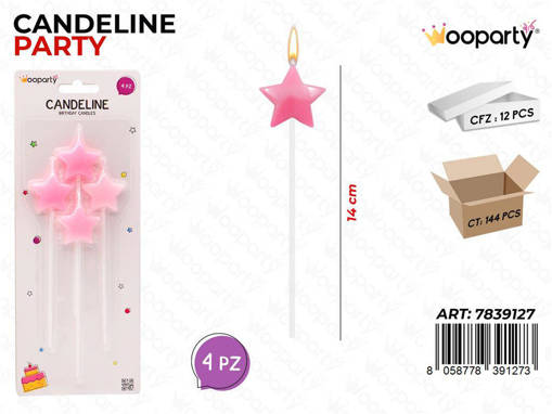 Wooparty Candeline Party Stelle Rosa 4Pcs 14Cm /Pz Da 12**