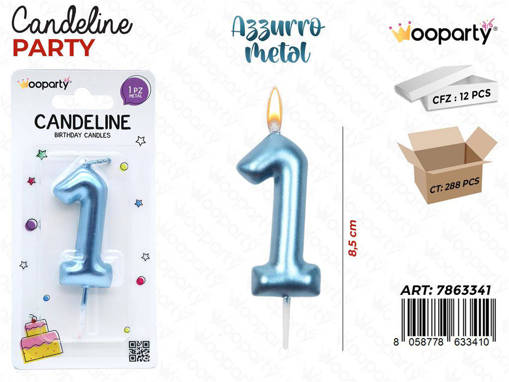 WOOPARTY CANDELINE AZZURRO METAL N.1 8CM/ PZ DA 12**