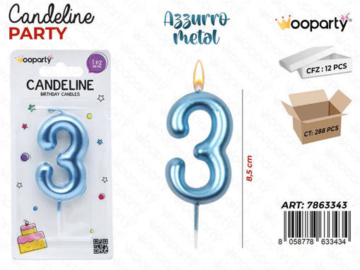 WOOPARTY CANDELINE AZZURRO METAL N.3 8CM/PZ DA 12**
