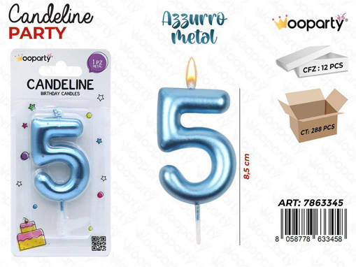 WOOPARTY CANDELINE AZZURRO METAL N.5 8CM/PZ DA 12**