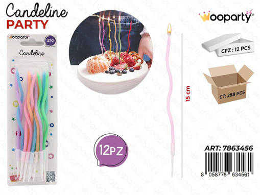 WOOPARTY CANDELINE COL. ASS. 12PCS 15CM /PZ DA 12**