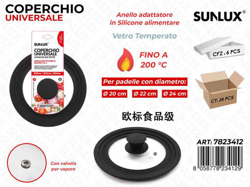 Sunlux Coperchio Uni. Vetro-Silic. D.20*22*24Cm 2Col. Pz Da 6**