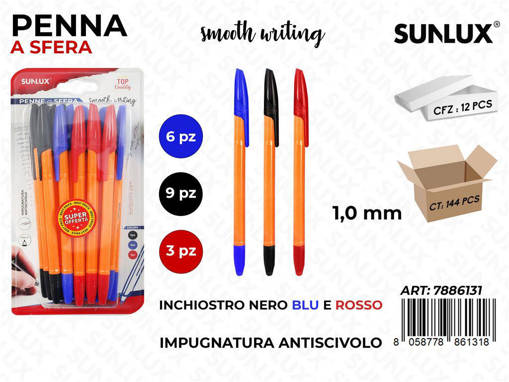 Sunlux - Penna A Sfera Inch. 3Col.18Pcs 1.0Mm /Pz Da 12** 7886131