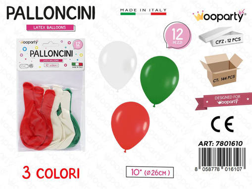 Palloncini In Lattice Tricolore 26Cm 12Pcs Pz Da 12**