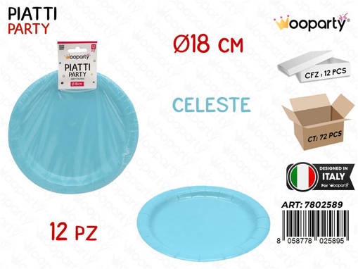 Wooparty Piatti Carta Monouso Celeste 12Pcs D.18Cm