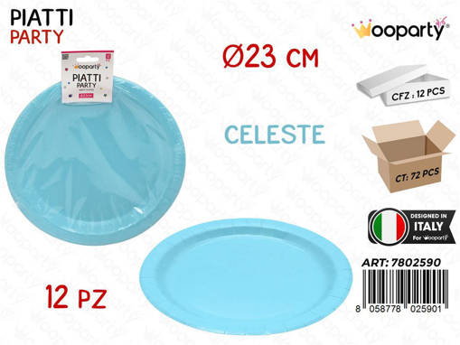 Wooparty Piatti Carta Monouso Celeste 12Pcs D.23Cm