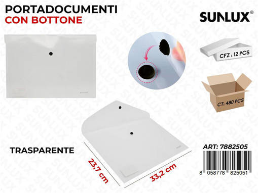 Sunlux - Busta C/Bottone Trasparente A4 33.2*23.7Cm /Pz Da 12** 7882505
