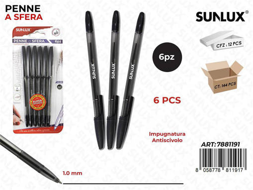Sunlux - Bl. Penne A Sfera Nero 1.0Mm 6Pcs /Pz Da 12** 7881191