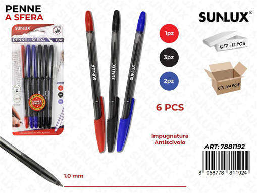 Sunlux - Bl. Penne A Sfera Col. Ass. 1.0Mm 6Pcs /Pz Da 12** 7881192
