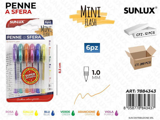 Sunlux - Bl. Penne A Sfera Mini Col. Flash 6Pcs 1.0Mm /Pz Da 12** 7884343