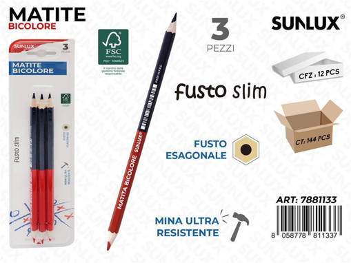 Sunlux - Bl. Matita Bicolore Slim Blu-Rosso 3Pcs /Pz Da 12** 7881133