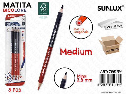 Sunlux - Bl. Matita Bicolore Medium Blu-Rosso 3Pcs /Pz Da 12** 7881134