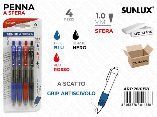 Sunlux - Penna Sfera A Scatto Nero-Blu-Rosso 4Pc /Pz Da 12** 7881178