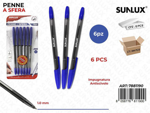 Sunlux - Bl. Penne A Sfera Blu 1.0Mm 6Pcs /Pz Da 12** 7881190