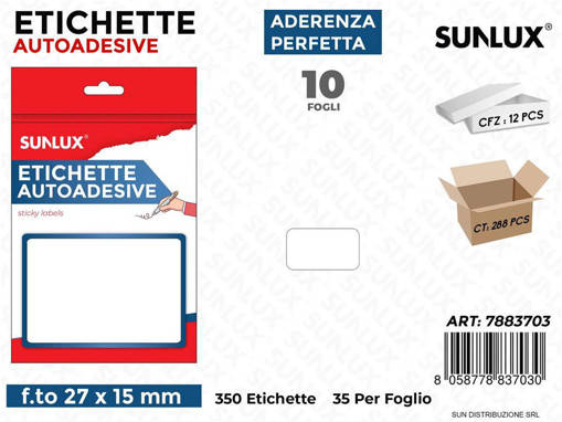 Sunlux - Etichette Adesive 350Pc-27*15Mm 10Ff /Pz Da 12**Cfz 7883703