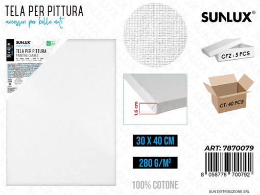 Sunlux - Tela Per Pittura 30*40 Cm 16Mm 280Gr /Pz Da 5** 7870079