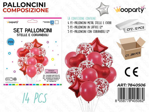 Wooparty Set Palloncini Rosso Stella-Cuori 14Pcs /Pz Da 12**