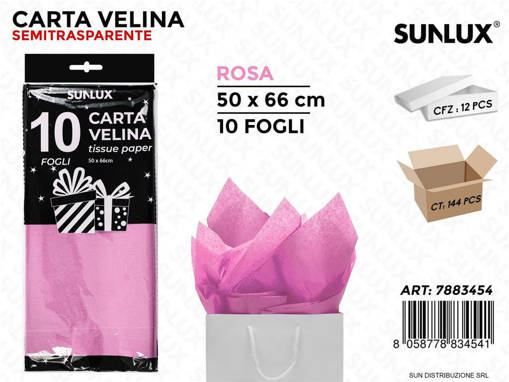 Sunlux - Carta Velina Rosa 50*66 Cm 10Ff /Pz Da 12** 7883454