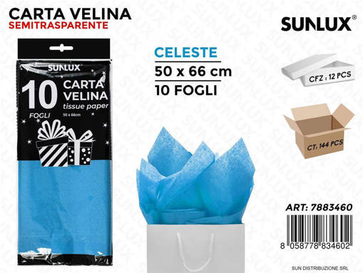 Sunlux - Carta Velina Celeste 50*66 Cm 10Ff /Pz Da 12** 7883460