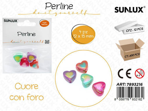 Sunlux Perline Forate Cuore Irid. 4Pcs 12*15Mm