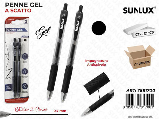 Sunlux - Penna Gel A Scatto Nero 2Pcs 0.7Mm /Pz Da 12** 7881700