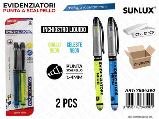 Sunlux - Bl. Evidenziatore Ass. Neon Liquido 1-4Mm 2Pcs /Pz Da 12** 7884390