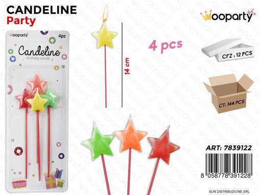 Wooparty Candeline Party Stelline 4 Pcs 14Cm /Pz Da 12**