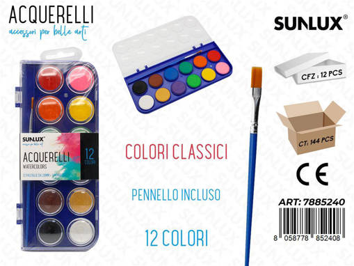 Sunlux - Colori Acquerelli 12Col. Classic C/ Pennello /Pz Da 12** 7885240