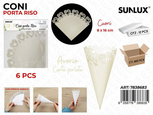 Sunlux Coni Porta Riso Av. Cuori 6Pcs 8*16Cm /Pz Da 12**