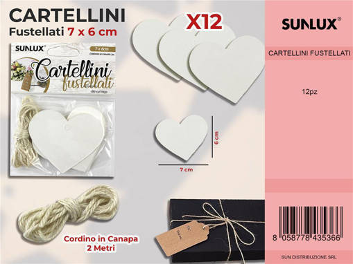 Cartellini Fustellati 12Pcs 7*6Cm C/ Cordino 2Mt /Pz Da 12**