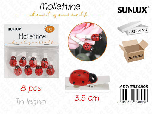 Mollettine In Legno Coccinella 8Pcs 3.5Cm /Pz Da 24**
