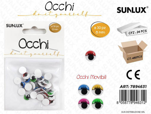 Occhi Dec. Colorati 30Pc D.8Mm /Pz Da 24**