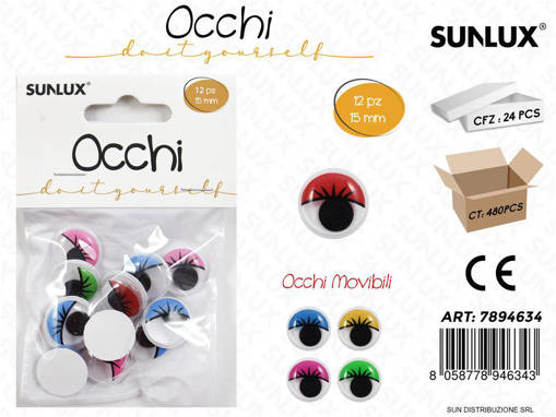 Occhi Dec.Colorati 12Pc D.15Mm /Pz Da 24**