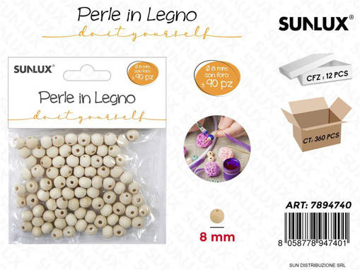 Perle In Legno Diy 90Pcs D. 8Mm /Pz Da 12**