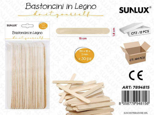 Bastoncini In Legno 150*18*2 Mm 30Pcs /Pz Da 12**