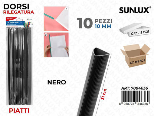 Sunlux - Dorsi Piatti Rilegatura Nero 10Pcs 10Mm*31Cm /Pz Da 12** 7884636