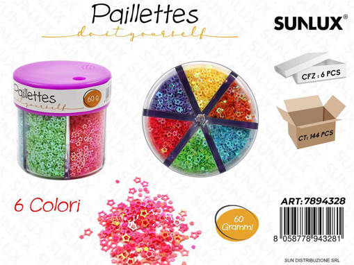 Paillettes 60Gr Dispenser 6 Colori /Pz Da 6**Cfz