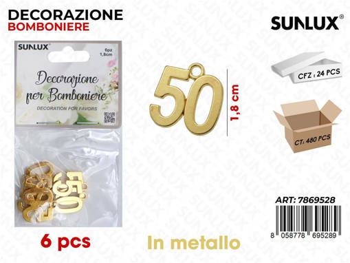 Sunlux Dec. Bomb. 50Anni Oro Metallo 6Pcs 1.8Cm