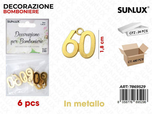 Sunlux Dec. Bomb. 60Anni Oro Metallo 6Pcs 1.8Cm