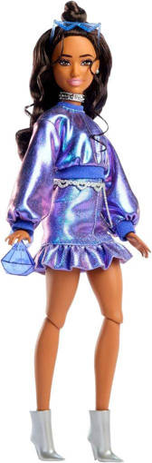 Mattel - Barbie - Barbie Fashionista Deluxe Metallic Mora con Vestito Azzurro JFP42