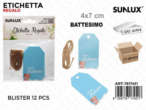 12Pcs Sunlux Etichetta Battesimo Celeste  4*7Cm