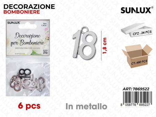 Sunlux Dec. Bomb. 18Anni Arg. Metallo 6Pcs 1.8Cm